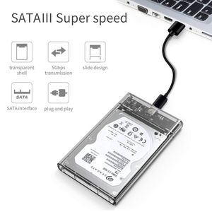 Boîtier de disque dur Transparent en plastique boîtier SSD 2.5 pouces SATA 3 vers USB 3.0 boîtier de disque dur pour ordinateur domestique ordinateur portable PC portable
