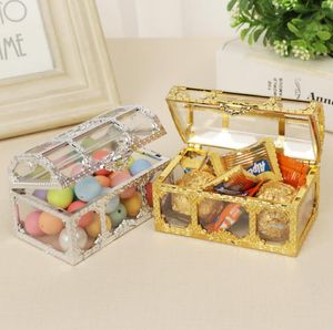 Caja del tesoro pirata transparente de plástico, joya de cristal, organizador de almacenamiento de dulces, cofre para joyería, baratija SN759