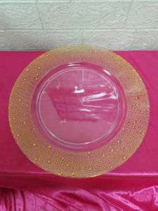 Platos 100 Uds. Plato decorativo de Navidad para fiesta de boda, plástico transparente, cuentas doradas, cargador PS