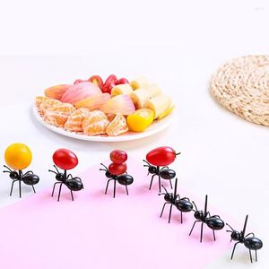 Platos 24 unids/set 3d forma de hormigas tenedores de frutas palillos de dientes Buffet decoración de sándwich soporte de pastel vajilla de fiesta utensilios para cocina