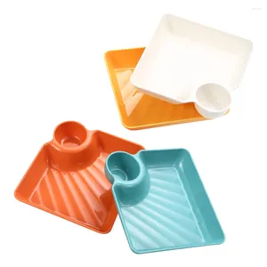 Platos 4 Uds Chip y plato de cerámica para bolas de masa hervida plato de condimentos con platillo de inmersión