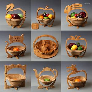 Platos Plato de frutas secas de bambú Cesta plegable Bandeja creativa de moda Productos de madera Artesanía Decoraciones para el hogar