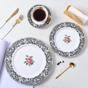 Assiettes Black Lace English Bone China Coffee Cup Plate Afternoon Tea With Spoon