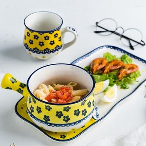 Platos Tazón De Desayuno Juego De Platos De Cerámica Con Mango Esmalte Para Hornear Pan Y Leche Vajilla De Frutas