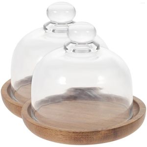 Assiettes Cake Dome Stand Cover Mini Assiette Dessert Display Couvercle Cupcake Platter Servant Cloche Plateau Clear Holder Wood Server Stands Fromage