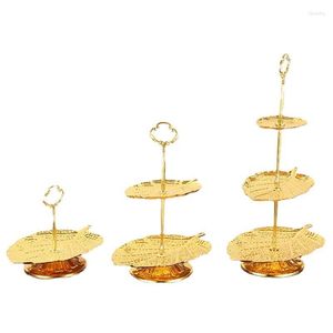 Assiettes Dessert Stand 1/2/3 Tier Cupcake Tower Golden Leaf Shape Cake Snack Plateau de service