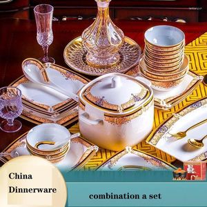 Assiettes ensemble de vaisselle 50pcs combinaison vaisselle en céramique os chine dîner de santé et plats bols