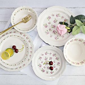 Assiettes Français Antique Decal Relief Vaisselle Assiette En Céramique Bol De Fruits Western Plat Dessert Plat Ensemble Salade Fleur Sushi