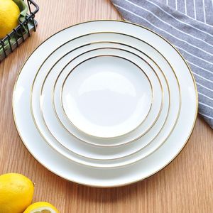 Assiettes en céramique à bord doré, vaisselle en porcelaine blanche, plats et ensembles de style occidental
