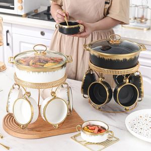 Plates Gold-plated Ceramic Pot Household Phnom Penh Soup 7-piece Set With Lid El Tableware Wholesale