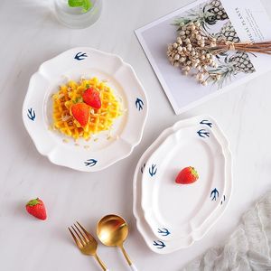 Assiettes Japonais En Céramique En Relief Oiseau Assiette À Dîner En Porcelaine Blanche Simple Dessert Gâteau Ménage Petit Déjeuner Plat De Fruits Vaisselle