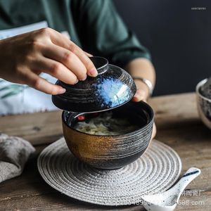 Platos de cerámica japonesa, vajilla, taza de sopa con tapa, restaurante, tazón de postre creativo, Nido de Pájaro, estofado de huevo al vapor para el hogar