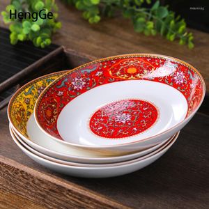 Platos Longevidad Color Flor Plato de cerámica Hogar chino Hueso China Vajilla Cena antigua Ensalada Platos Bandeja de servicio