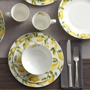 Service d'assiettes pour 4 plats citrons, Service de table de 16 pièces, vaisselle complète, multicolore, service de table gratuit, fret