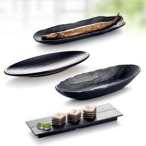 Platos SIA-HUAT 1 Uds plato de cena de forma Rectangular de melamina para restaurante japonés vajilla de plástico negro MaFinishing al por mayor