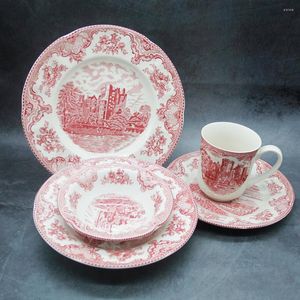 Plates The Old Britain Castles Pink Dinner Set European Style Ware Ceramic Breakfast Plate Beef Dishes Dessert Dish Soup Bowl