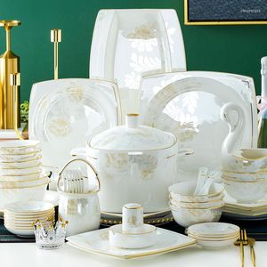 Plates Vintage Dinning Sets Luxury Round Porcelain Ceramic Dinner Set Creative Fashion Vajilla Kitchen Tableware EI50TZ