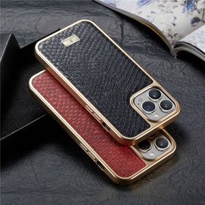 Placage Snake Print Pattern Vogue Phone Case pour iPhone 14 13 12 11 Pro Max Solid Color Leather Business Protective Shell Antichoc