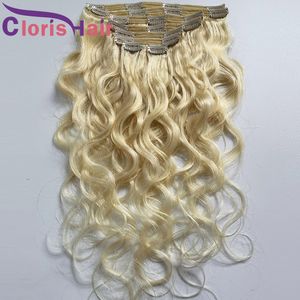 Platinum Rubia Body Wave Human Hair Extensions Clip INS #613 Rubio Rubio Virgin Indian Clips In on Weave grues