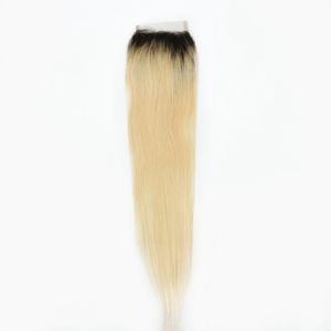 Platinum Blonde Ombre 1b / 613 Straight Lace Closure Pre Plucked Nudos blanqueados Remy Cabello humano 4x4 Cierres de encaje