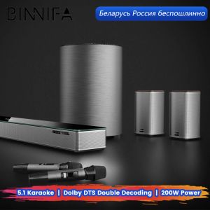 Joueur Binnifa Max 7s Conférencier audio 5.1 Channel Karaoke Home Theatre Dolby DTS Dual Decoding Sound Bar Barbofer sans fil microphones