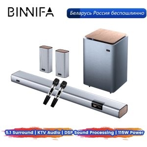 Joueur Binnifa Simulate 5.1 Sound sans fil Surround Home Theatre Live3d KTV 5.8G Microphone sans fil DSP Subwoofer Bars Bass 155W