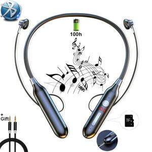 Joueurs TWS 100 heures casque sans fil Bluetoothcompatible magnétique tour de cou HiFi sport mains libres micro AUX lecteur MP3 écouteur filaire