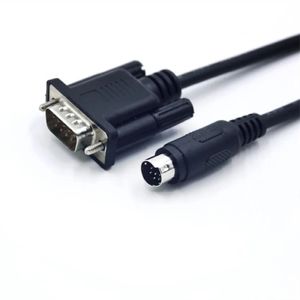 Écran tactile Delta DOP et câble de communication Mitsubishi FX PLC, bouche circulaire noire, ligne de signal de connexion MD8-pin à 9 broches