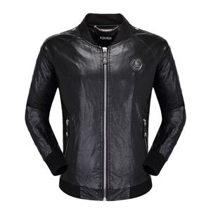 PLEIN BEAR Winter & Autumn Men Coat Jacket Slim Faux Leather Motorcycle PU Faur Jackets Long-sleeve Outerwear Coats 84163