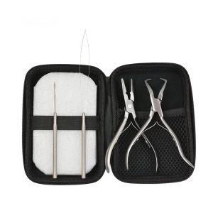 Kit de pinces à cheveux en acier inoxydable, 2 pièces, 1 aiguille à crochet et 1 aiguille à boucle, ensemble de pinces pour extensions de cheveux