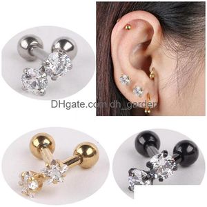 Bouchons Tunnels Acier Chirurgical 316L Clair Gem Labret Anneau À Lèvres Oreille Oreille Tragus Ongles Boucles D'oreilles Stud 16G Cartilage Piercings 3 Dhgarden Dhfo2