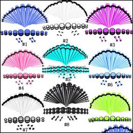 Tapones Túneles Joyería corporal 36 unids / lote Acrílico Calibre de oreja Cono y enchufe Kits de estiramiento Color mezclado Expansión de carne Piercing Regalo Gota Deliv