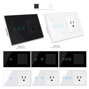 Plugs Tuya Smart Home Wall Socket Us Electrical Plug Outlet 16A WiFi Smart Touch Interrupteur compatible Alexa Google Home 1/2/3 Gang