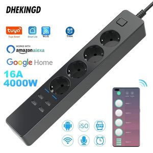 Plugs Wifi Smart Power Strip 4eu 4usb Outlets Plug 5v3.1a Charging Port Timing Bluetooth Control with Alexa Google Home Assistant