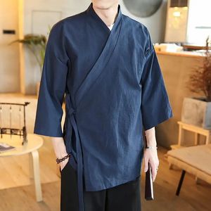 Camisa tipo kimono de talla grande para hombre, ropa informal japonesa holgada, 5XL, 4XL, Color liso, manga 3/4, cárdigan de verano, camisa masculina XXXXXL 240117