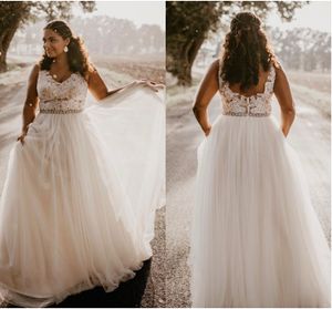 Vestido de novia de talla grande, línea a, Espalda descubierta, vestido de novia, vestido de novia, apliques de encaje, cinturón, vestidos de novia sencillos