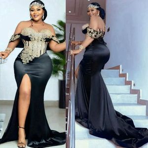 Grande taille noire africaine Aso Ebi robes de bal pour les femmes noires sirène appliqué dentelle haute fente robe formelle pour les occasions spéciales deuxième réception robes NL070