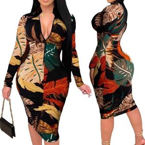 Grande taille vêtements pour femmes robes S-5XL à manches longues Vintage élégant taille haute moulante en gros goutte 210623