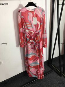 Plus Size Designer femme robe mode Lotus Leaf manches longues robes décontractées jupe de haute qualité Taille S-XL jupe taille à lacets June09
