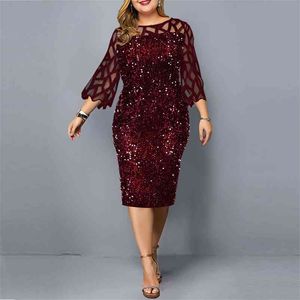 Robe de grande taille pour femmes Summer Party ES Sexy Sequin Élégant Noir Vin Rouge Casual Soirée Tenues 3XL 4XL 5XL 210618