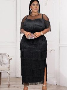 Robes de grande taille élégantes gland longue moulante Tulle Patchwork courbes femmes vêtements anniversaire soirée fête événement robes DressPlus