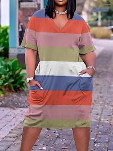 Robes grande taille LW Color Block Striped Pocket Design Dress Casual Street Print Patchwork Straight Loose Large Sizes Clothings