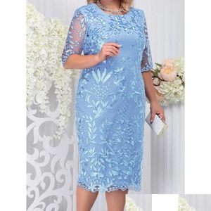 Vestidos de talla grande Vestido de fiesta para invitados Luxury Elegant Womens 50 Year Ladies Lace Floral Prom Bodycon Garby Drop entrega Dhoik