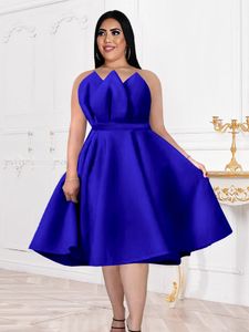 Vestidos de talla grande Tamaño Royal Blue Party Mujeres con curvas Fuera del hombro Cintura alta Robe Ruffles Plisado Midi Vestidos Cóctel Evento Ocasión 230518
