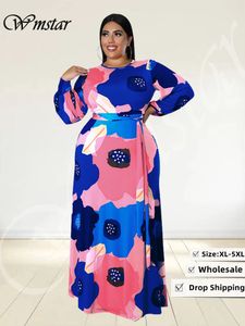 Robes de taille plus wmstar plus robes de taille pour les femmes à manches longues en vrac imprimer grand ourlet