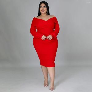 Vestidos de talla grande para mujer 4xl vestido rojo sólido fuera del hombro elegante dama moda fiesta noche bata de lujo al por mayor ropa de otoño