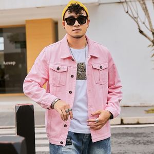 Grande taille hommes Denim veste rose lâche mode décontracté Jean manteau mâle surdimensionné Simple couleur unie vêtements d'extérieur 6XL 7XL 8XL 240309