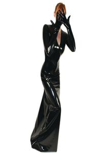 Vestido largo de talla grande S6XL con cuello en V de PVC y guante conectado para mujer, disfraz de actuación de Catwoman, vestido Sexy ajustado para discoteca 9602692