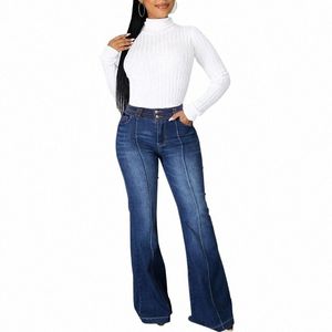 Tallas grandes a rayas Patchwork Flare Jeans 4XL Primavera Doble botonadura Mediados de cintura Empalme Bell Bottoms I9qz #