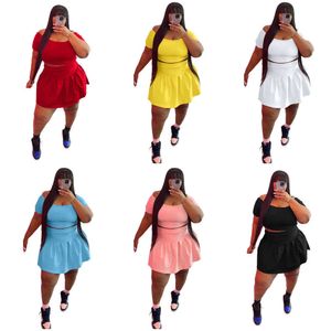 Designer Femmes Deux Pièces Robe Jupe Plissée Ensemble Loisirs Plus La Taille Femmes Vêtements D'été Sports Tenues S-5xl